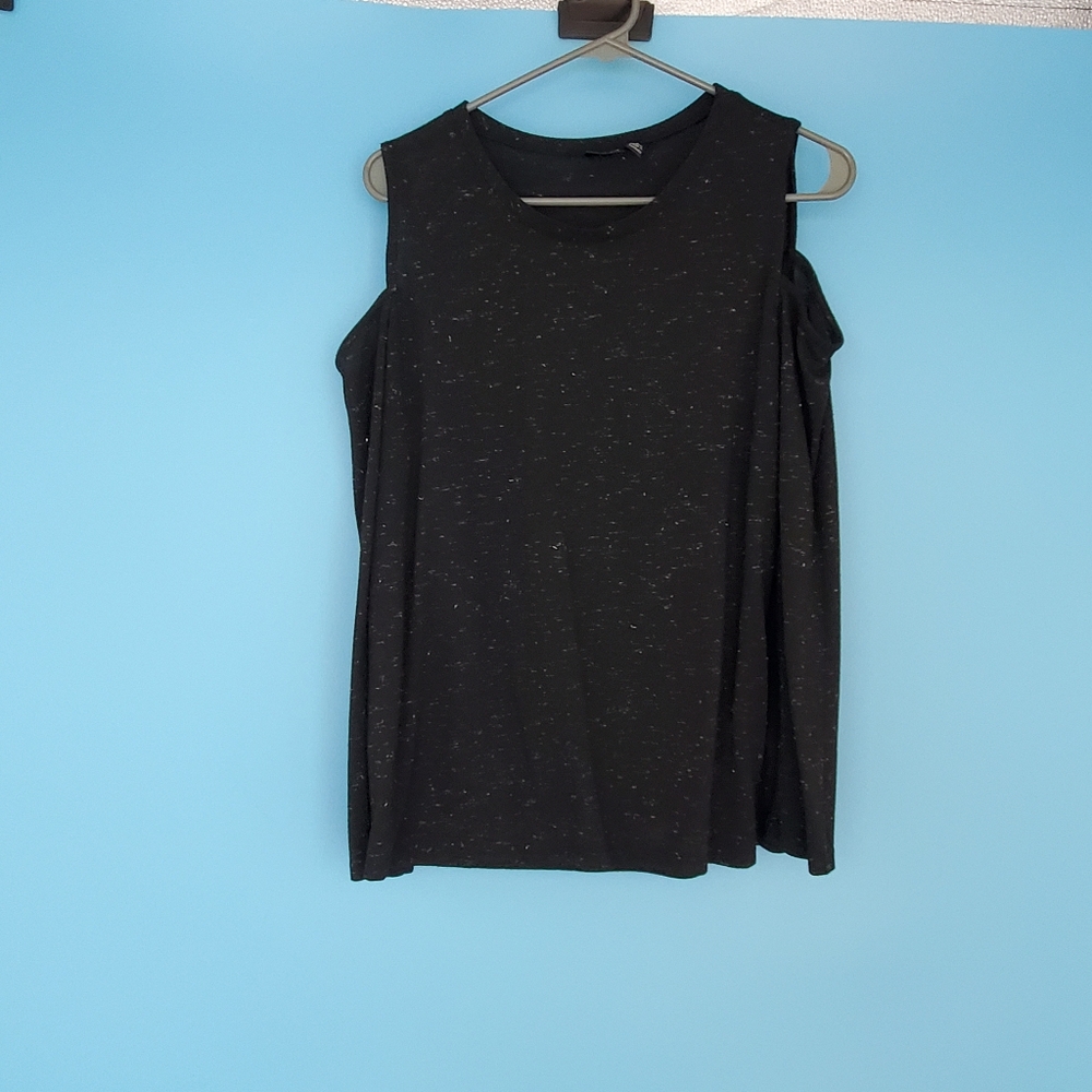 Versona Top Size Small Black Metallic Cold Shoulder